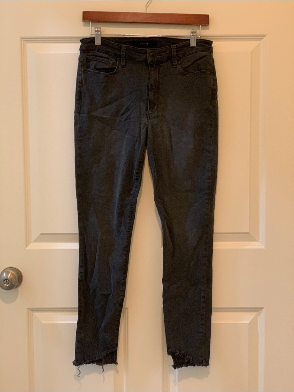 Joe's Charcoal Gray Fit High Rise Angle Frayed Hem Jeans Size-W30 Edgy Casual